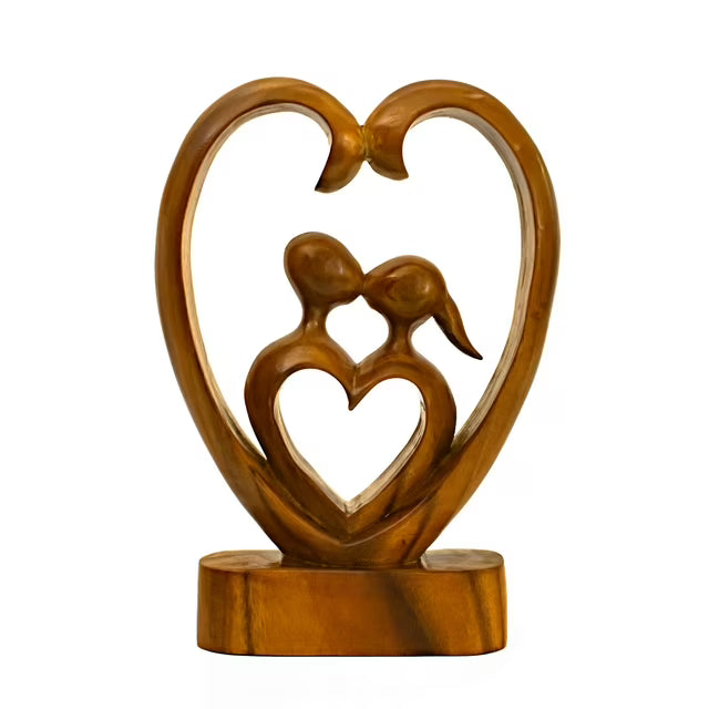 11" Wooden Hand Carved Abstract Contemporary Statue "Heart