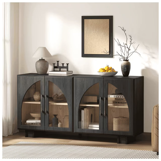JOINICE Modern Accent Cabinet with Adjustable Shelves and Arched Glass Door