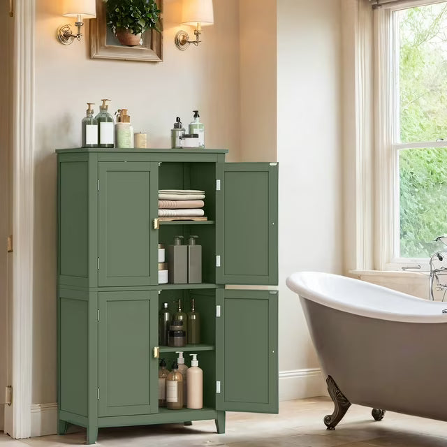 LEDREM Freestanding Bathroom Storage Cabinet with 4 Doors