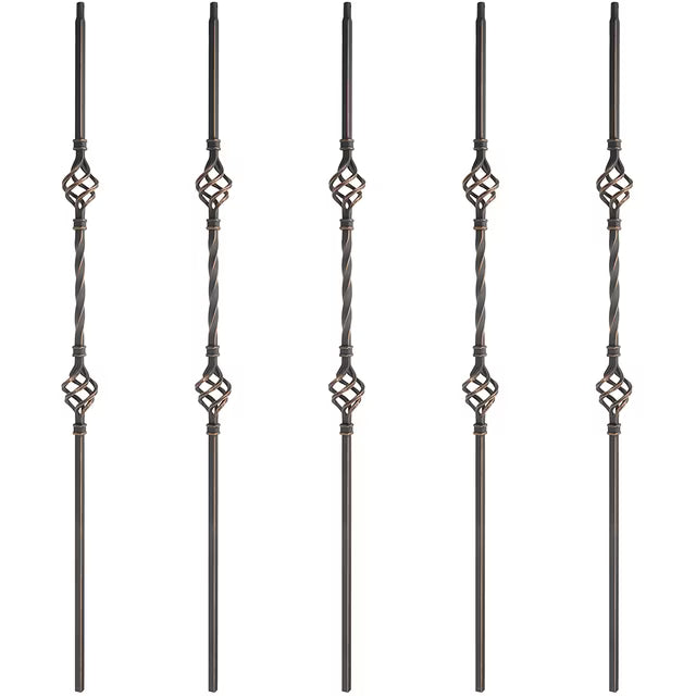 Myard Double Basket 1/2 Inches Square Iron Stair Balusters, 44 Inches 5-Pack