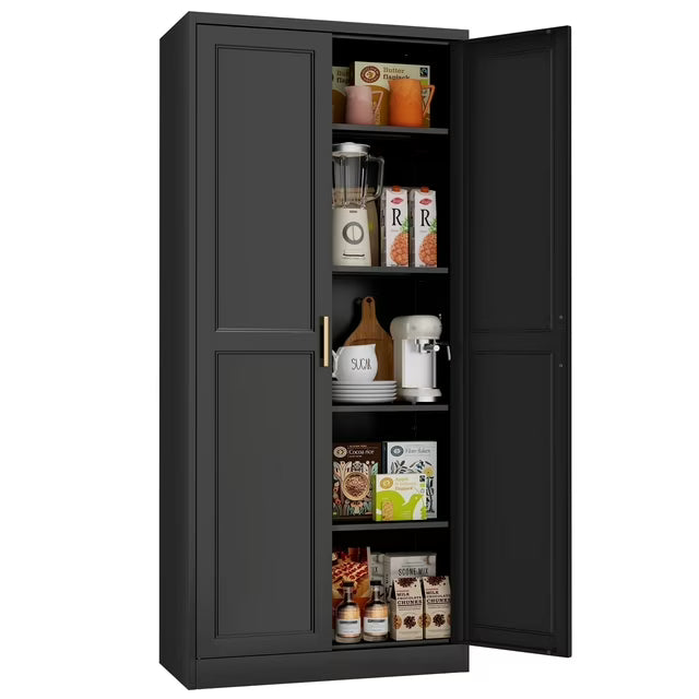 Polup Gabinete de Almacenamiento de Despensa de Cocina Moderna de 71" de Altura con Puertas y Estantes Negro