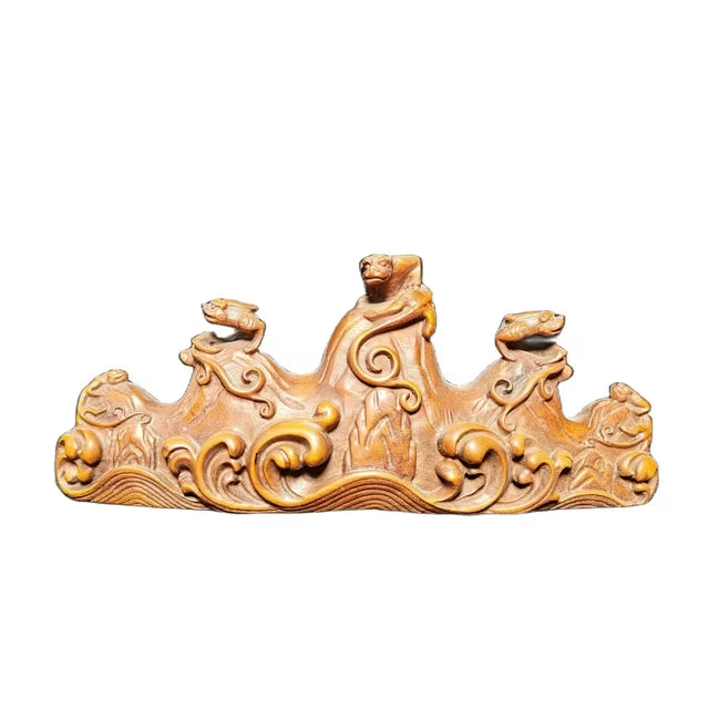 Boxwood wood carving wooden statue carvings dragon penholder vintage art figurines